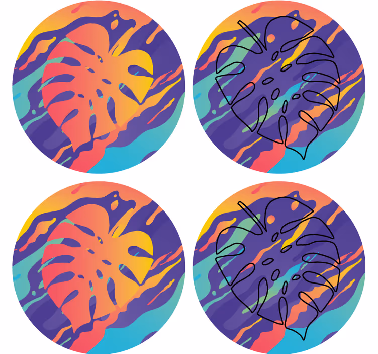 Texture coasters with colorful leaf patterns - TenStickers