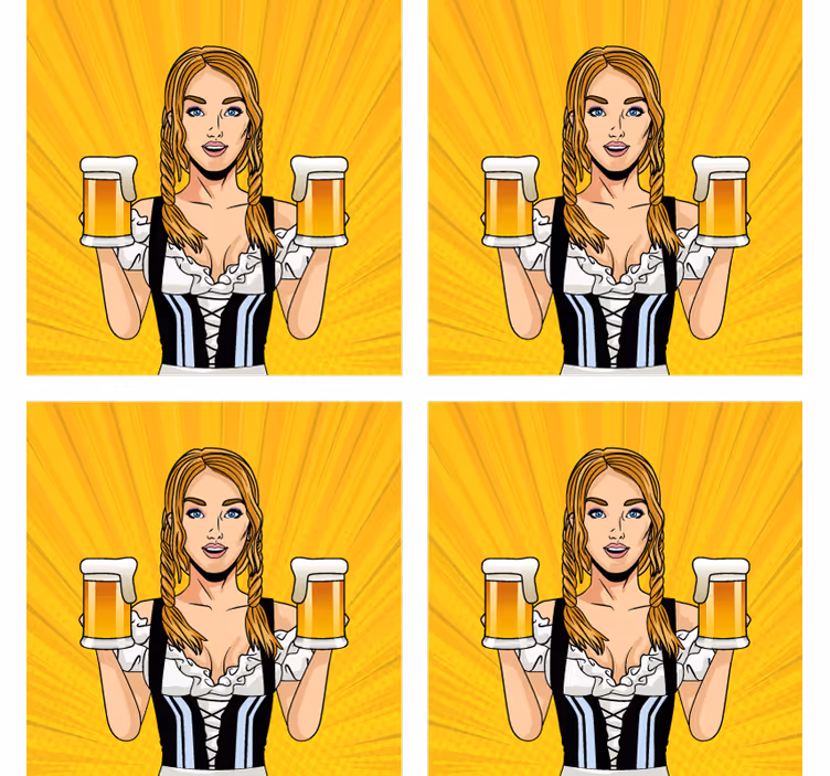 Beer mats cheerful woman holding beers - TenStickers