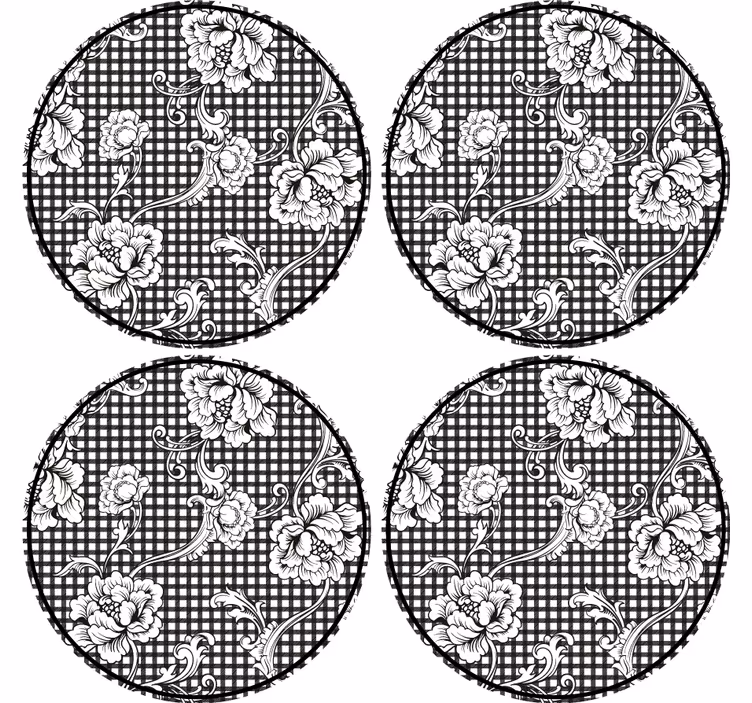 Texture coasters floral gingham pattern - TenStickers