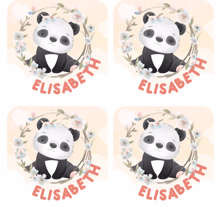 Personalisable coasters panda with floral accents - TenStickers