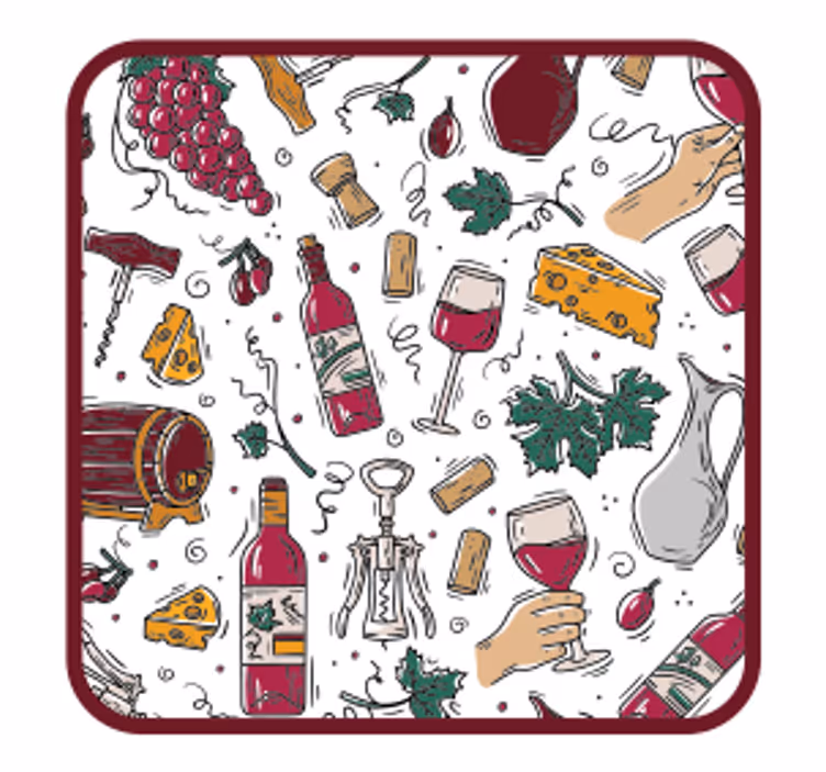 Beer mats wine bottles grapes cheese - TenStickers