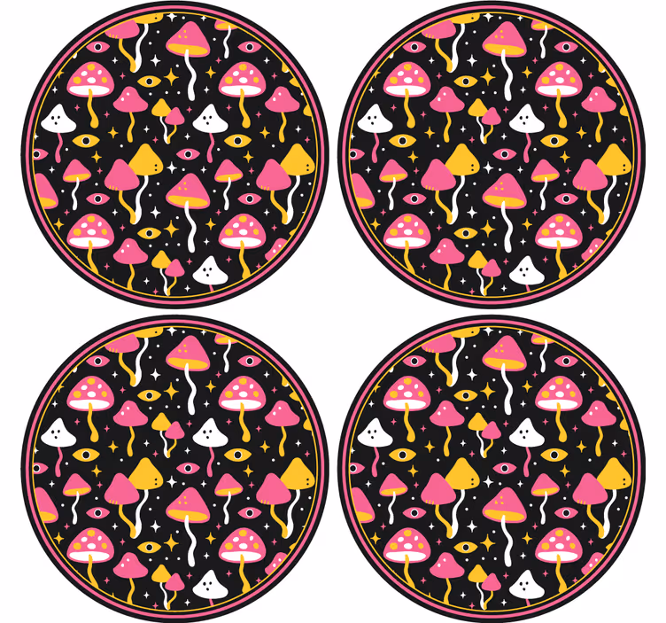 Geek coasters colorful mushroom design - TenStickers