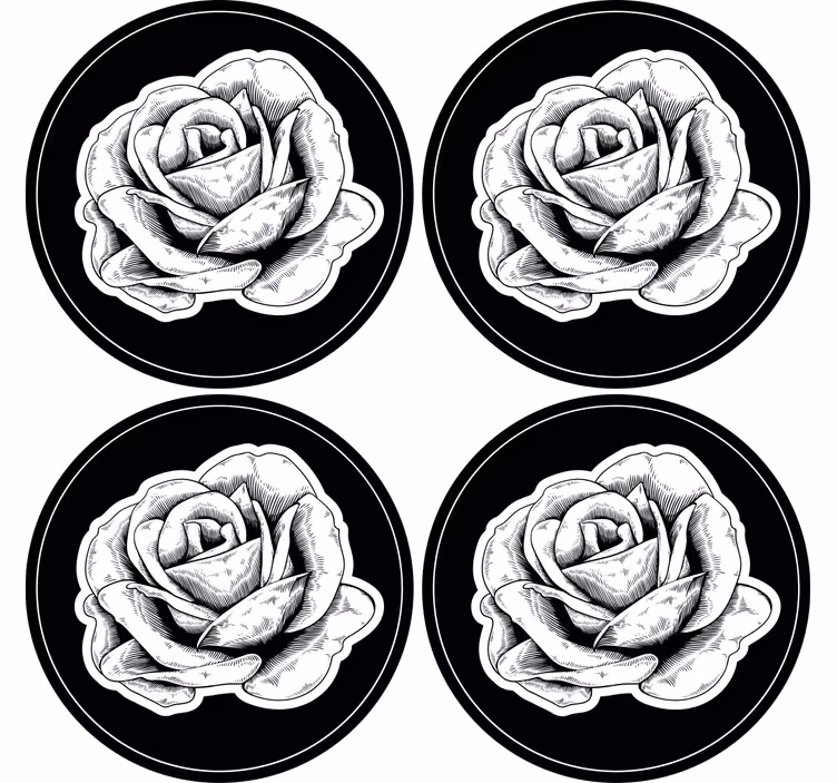 Texture coasters intricate black rose design - TenStickers