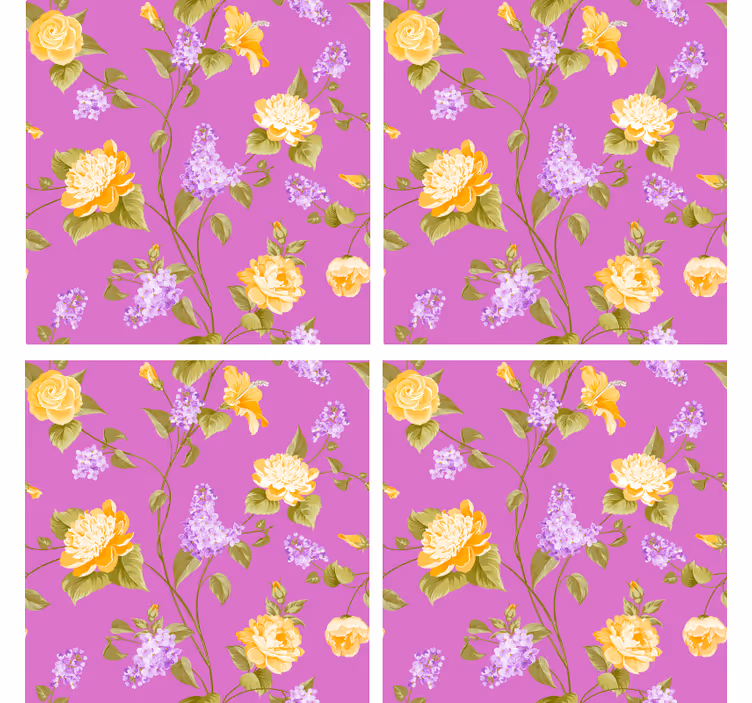 Texture coasters floral print with yellow roses - TenStickers