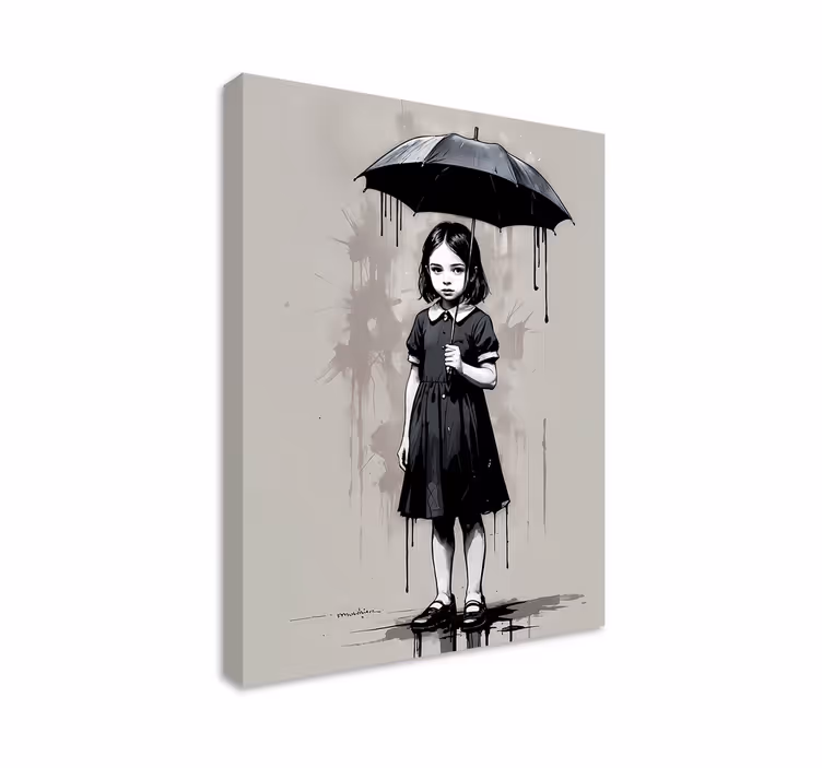 Umbrella girl black & white canvas art  - TenStickers