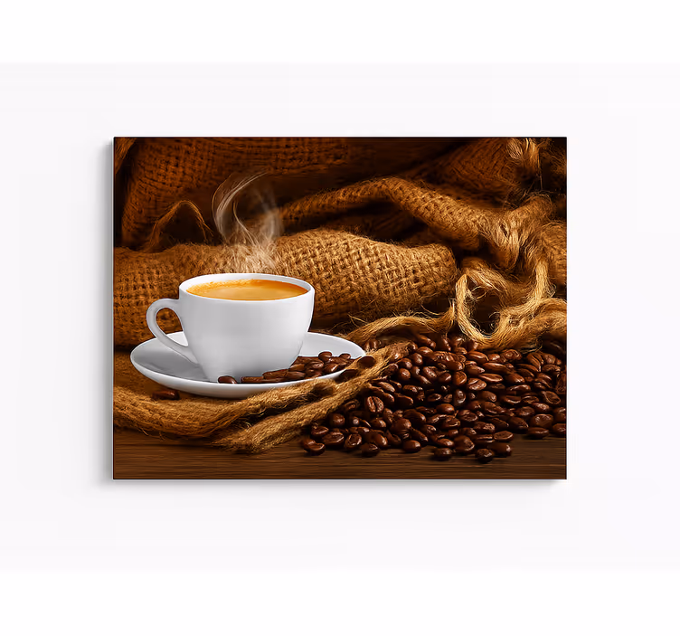 Coffee grains and cup kitchen canvas print - TenStickers