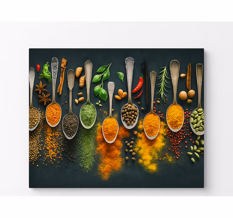 Spices on spoons kitchen canvas print - TenStickers