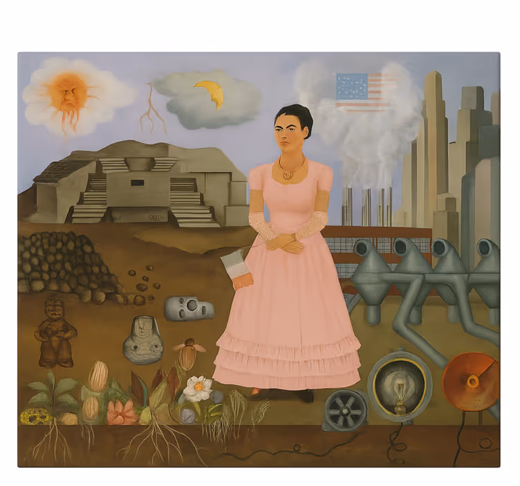 Frida Khalo at the border canvas art - TenStickers