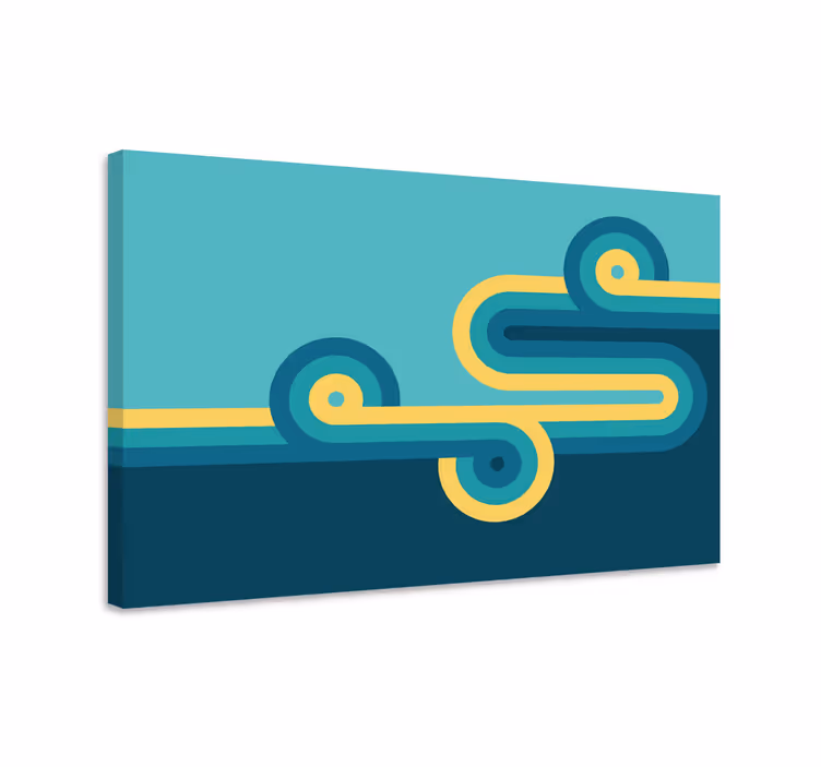 Blue canvas print of an irregular shape with yellow - TenStickers
