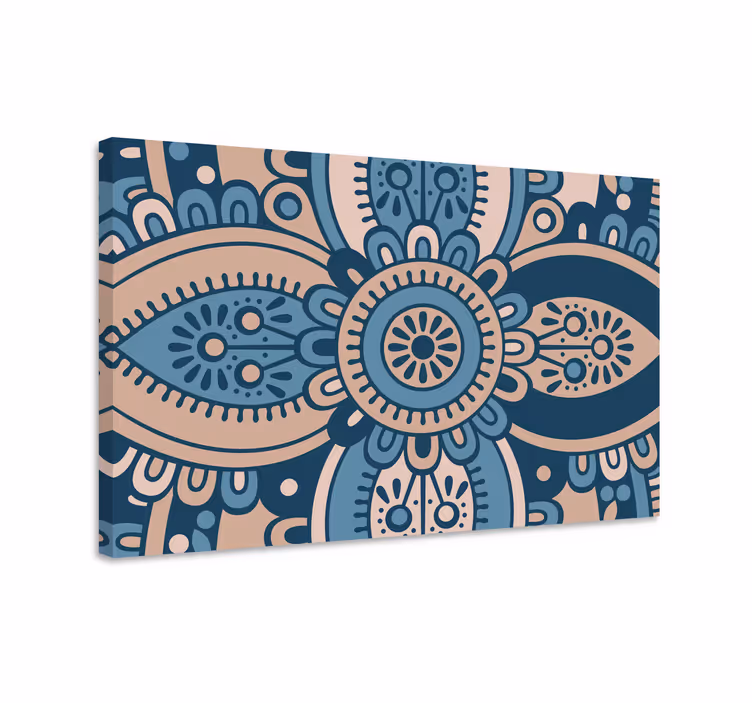 Blue canvas print of blue floral mandala - TenStickers
