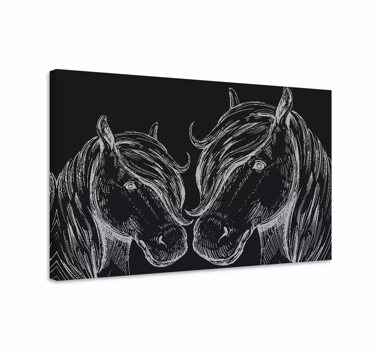Horse wall art two white horses monochrome print - TenStickers
