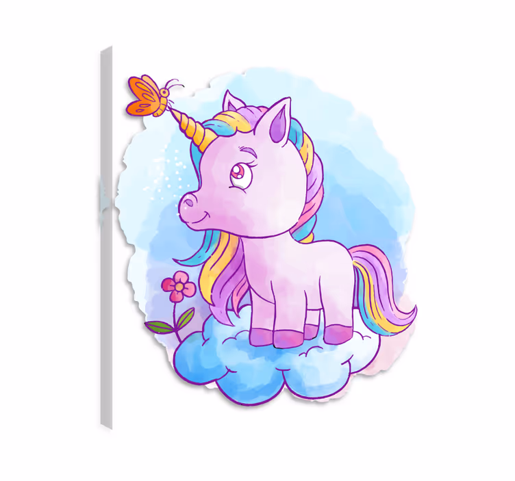 Unicorn pictures framed with butterfly and rainbow - TenStickers