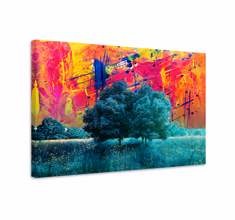Colorful field landscape with trees canvas art - TenStickers