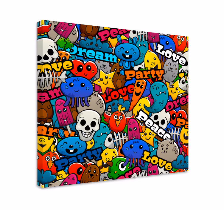 Funky Character Collage Canvas - TenStickers