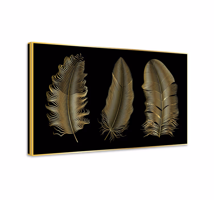 Feather canvas wall art in gold leaf designs - TenStickers