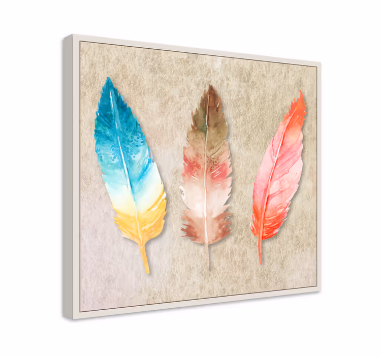 Feather canvas wall art colorful feather trio - TenStickers