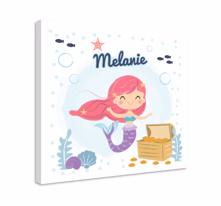 Nursery canvas mermaid treasure chest art print - TenStickers