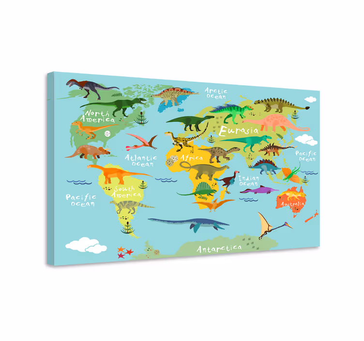 Dinosaur canvas wall art dinosaur globe map - TenStickers