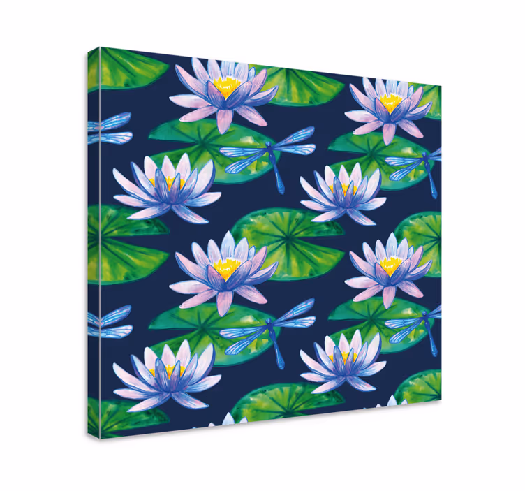 Flowers canvas lotus flowers and dragonflies - TenStickers