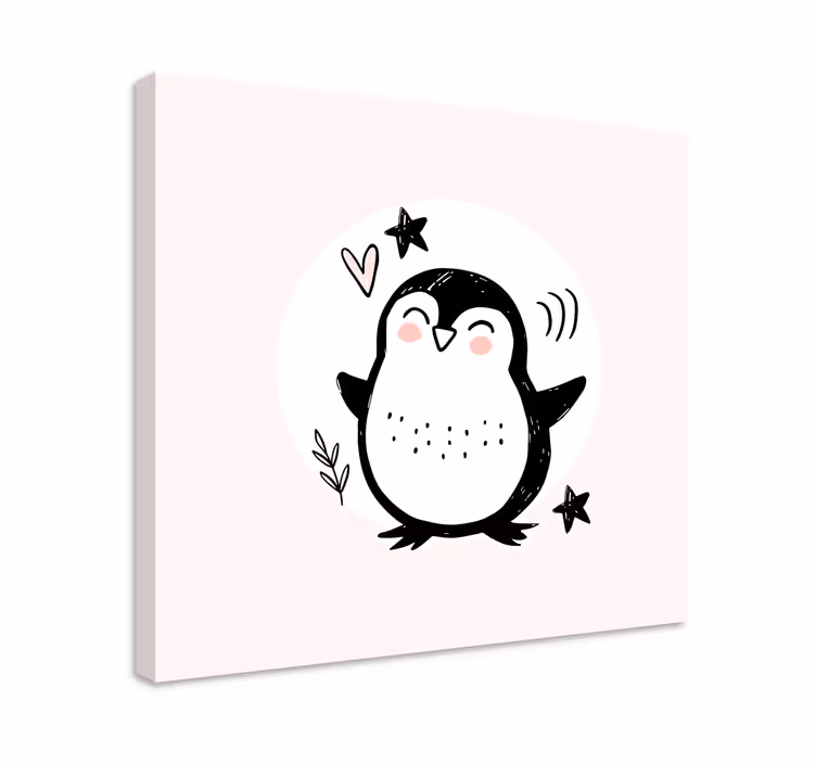 Cute drawn baby penguin doodle nursery canvas - TenStickers