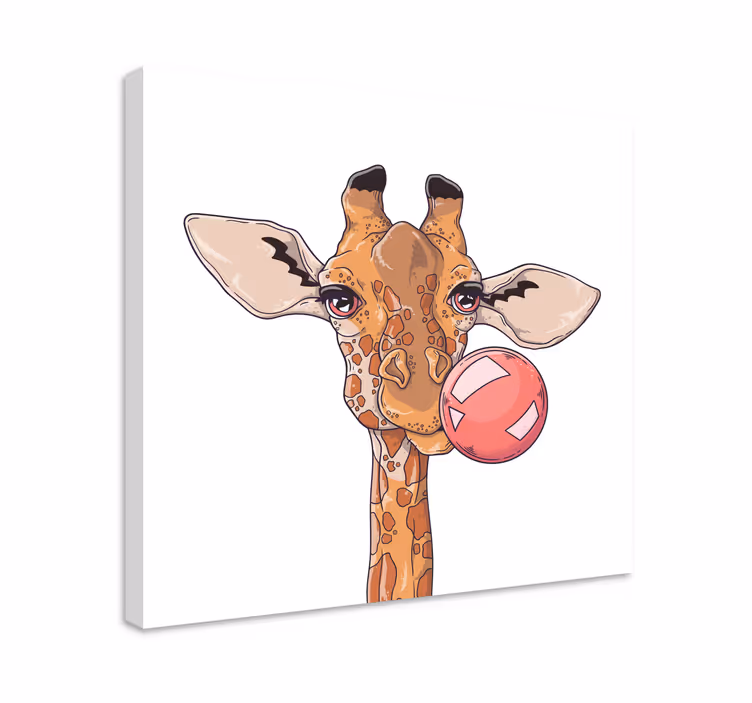 Giraffe with bubble gum animal canvas prints - TenStickers