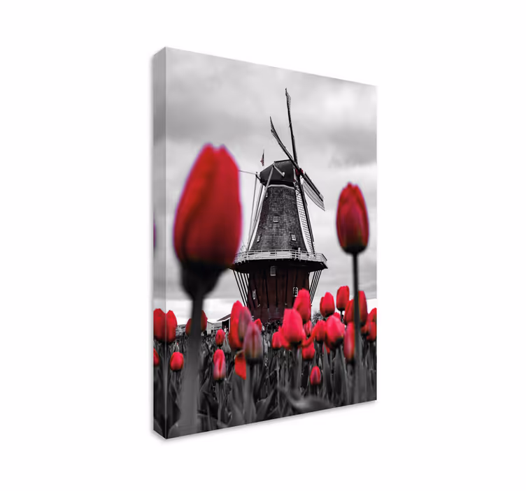 Landscape canvas windmill and tulips art print - TenStickers
