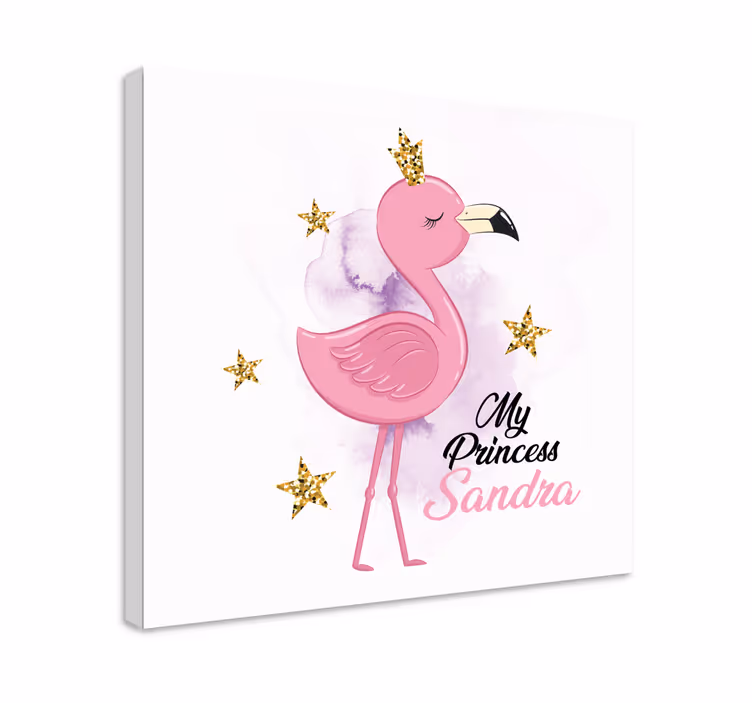 My princess flamingo with name animal canvas wall art - TenStickers