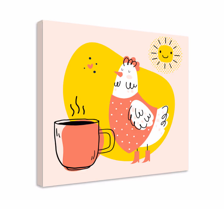 Cheerful chicken morning animal canvas wall art - TenStickers