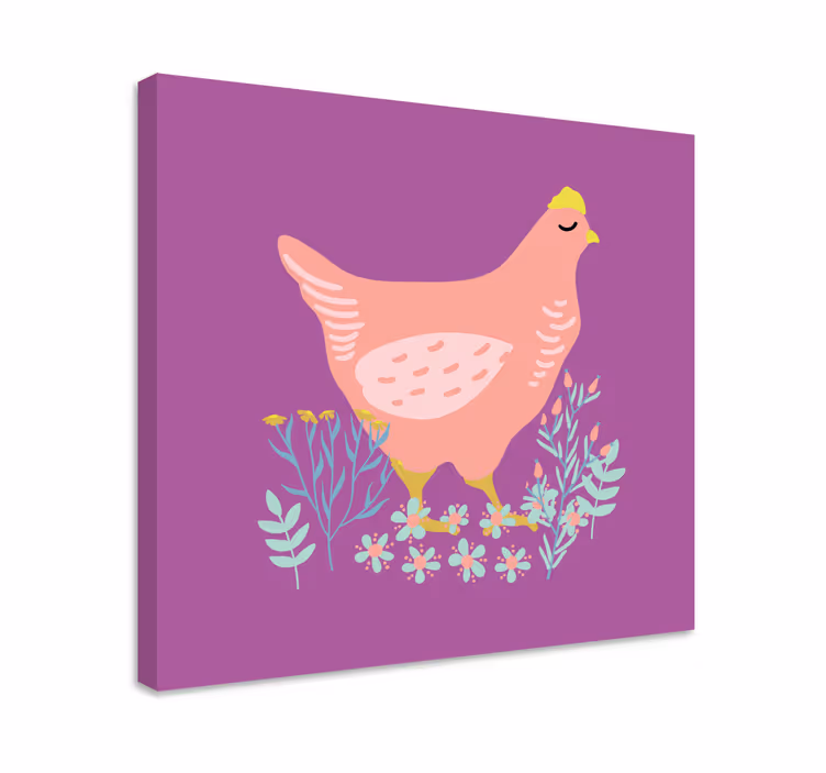 Charming Pink Hen animal canvas wall art - TenStickers