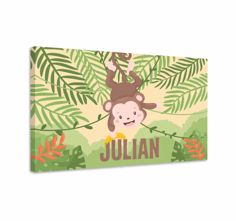Dinosaur canvas wall art monkey swinging fun - TenStickers