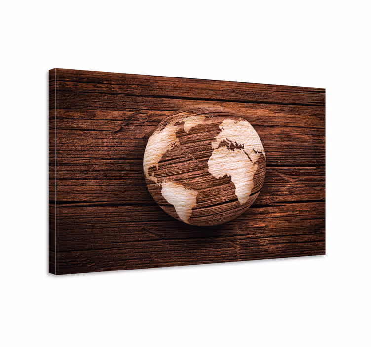 World map wall art wooden globe design - TenStickers
