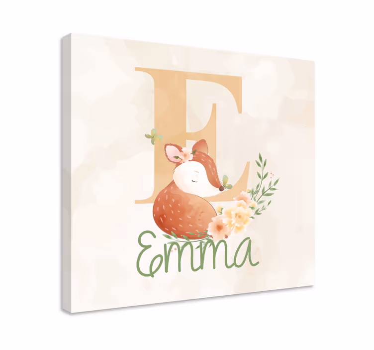 Baby fox with initial and name cocktail canvas - TenStickers