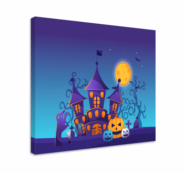 Floral canvas wall art haunted house scene - TenStickers