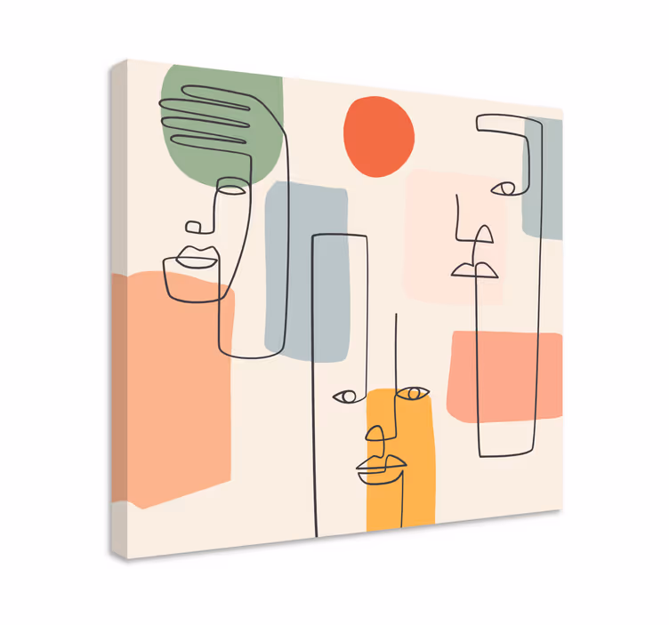 Abstract wall art minimalist line faces - TenStickers