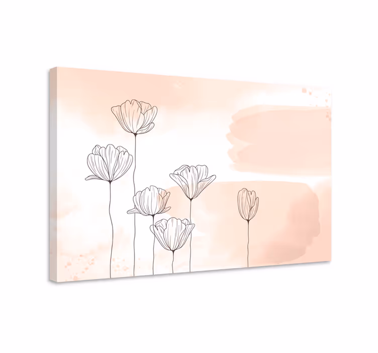 Canvas cartoon flowers on pink background - TenStickers