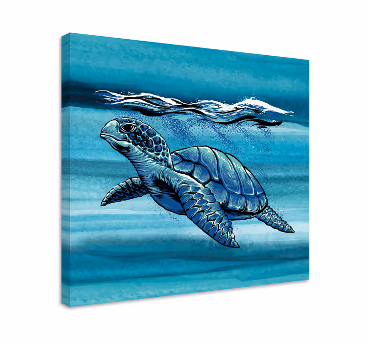 Blue watercolor turtle living room wall art - TenStickers