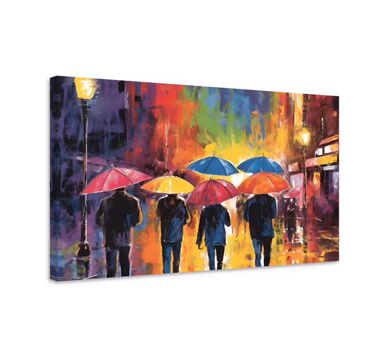 Umbrellas And People Colour Paint Canvas - TenStickers