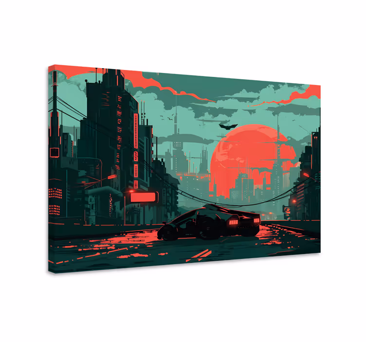 Cyber city video game canvas art - TenStickers