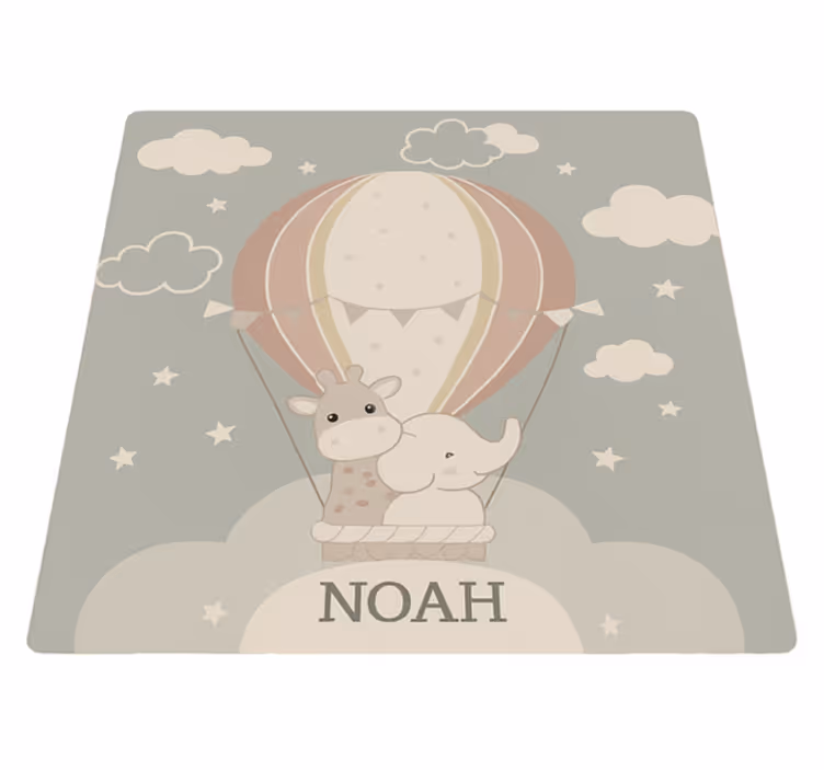 Kids vinyl rug pastel hot air balloon with name - TenStickers