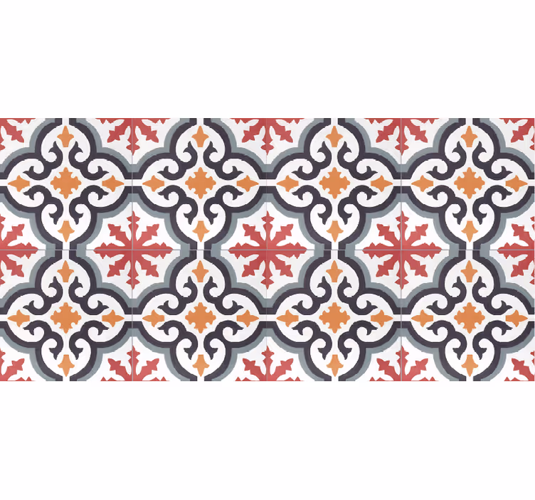 Baroni red design tile vinyl rug - TenStickers