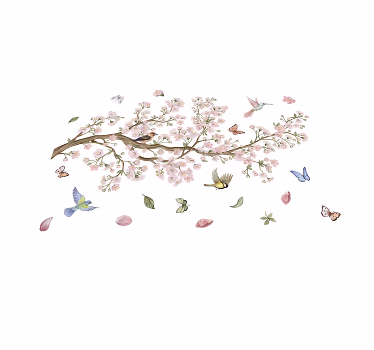Floral vinyl rug cherry blossom with birds - TenStickers