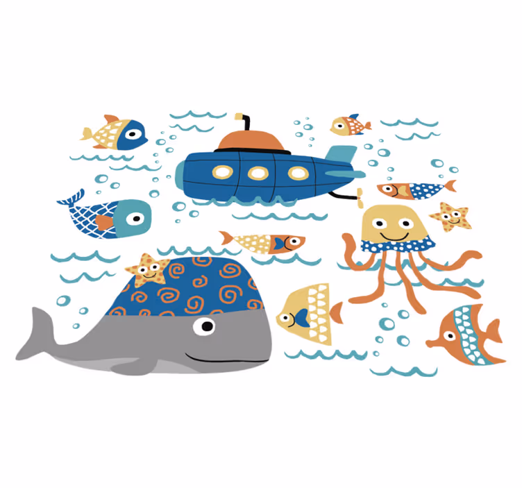 Animal vinyl rug with blue marine designs - TenStickers