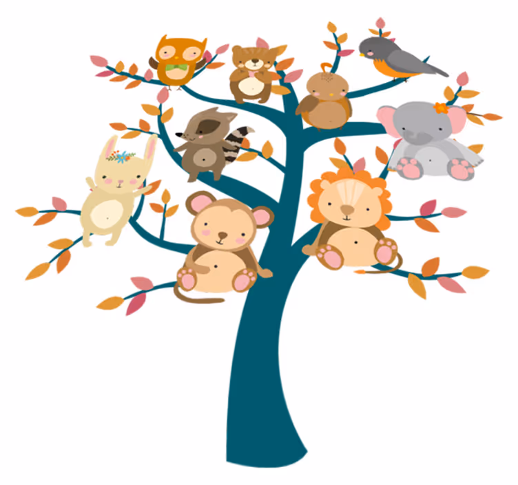 Animal vinyl rug tree with little ones - TenStickers