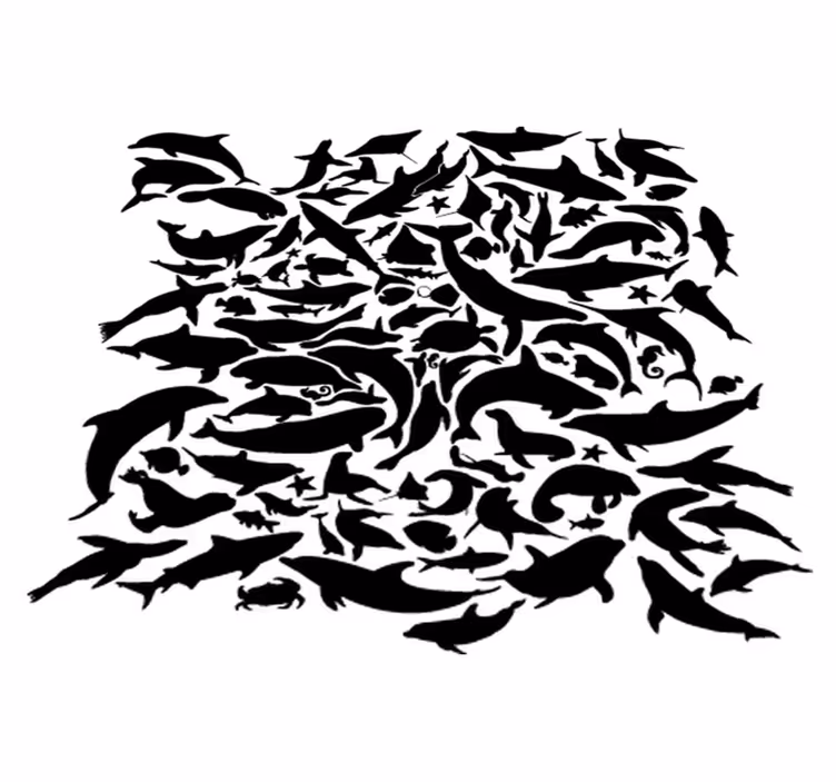 Animal vinyl rug featuring marine black creatures - TenStickers