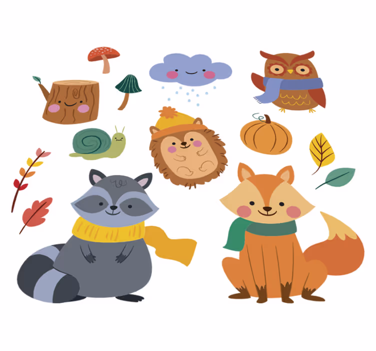 Autumn flowers and animals animal vinyl rug - TenStickers