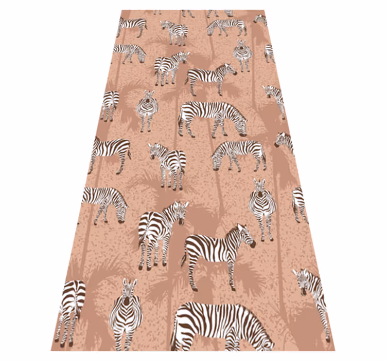 Animal vinyl rug in brown zebra and palms - TenStickers