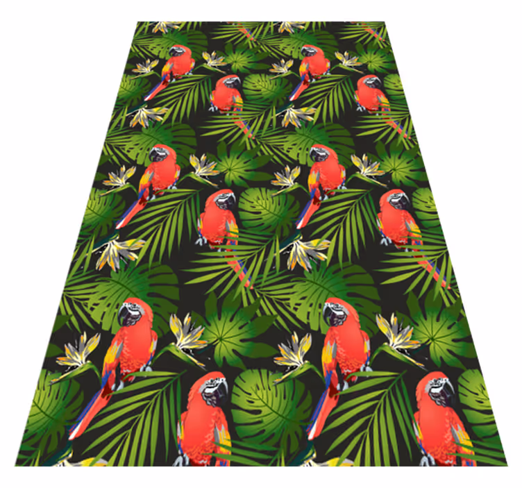 Animal vinyl rug colorful parrots on gray background - TenStickers