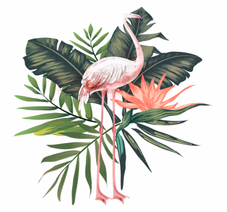 Animal vinyl rug featuring watercolor flamingo and leaves - TenStickers