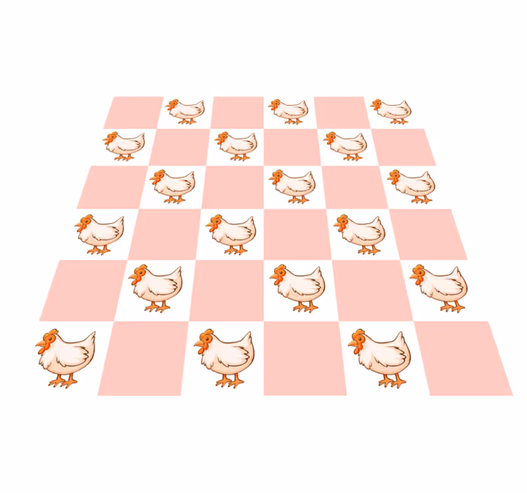 Animal vinyl rug with pink squares and roosters - TenStickers