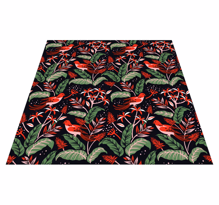 Animal vinyl rug with red and pink leaves pattern - TenStickers